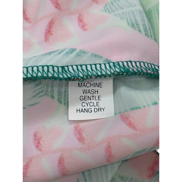Tzu Tzu Sleeveless Dress Tropical Leaf Print Ruffle-Hem Green Pink USA Size S - Picture 7 of 7